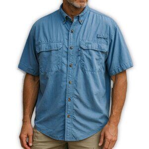 L.L. Bean Fishing Shirt XL Blue Short Sleeve Nylon Button Down